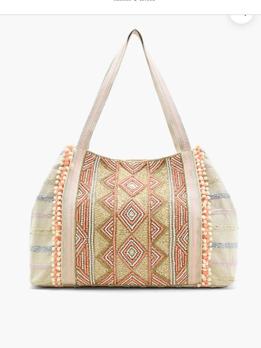 America & Beyond ROSE GOLD TOTE HAND BEADED and METALLIC Embroidered Bag NWT New